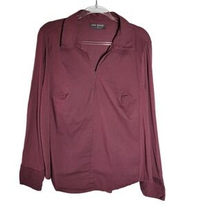Lane Bryant Burgundy Shirt Womens Plus Size 18‎ Long Sleeve Zip Neck Collared